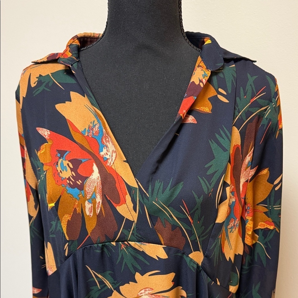 Umgee Navy and Orange Flowing Floral Dress